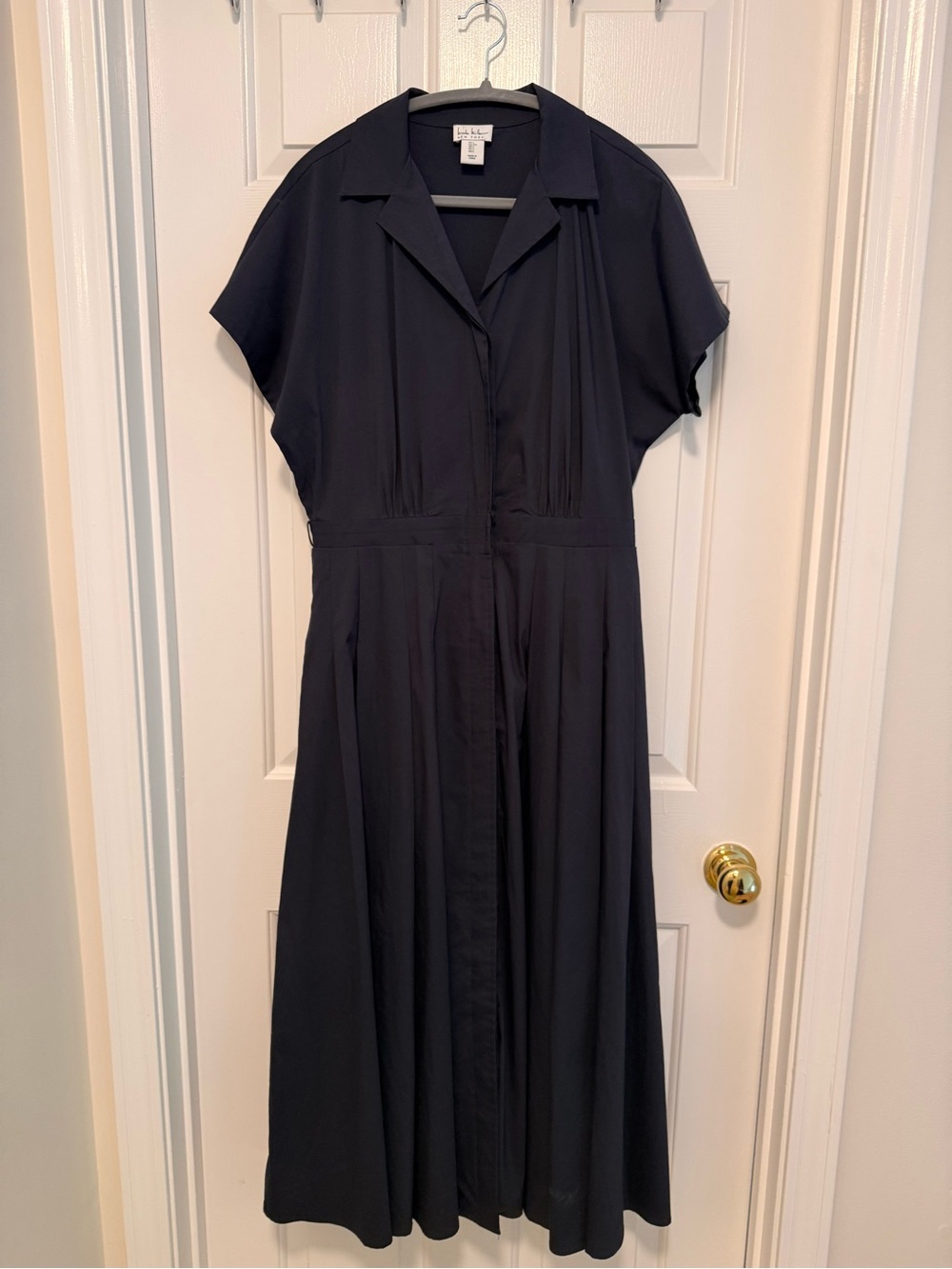 Eileen Fisher Navy Short-Sleeve Button-Front Maxi Dress
